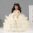 Кукла коллекционная зонтик керамика "Леди в молочном платье с розой, в тиаре" 45 см - фото 110347300