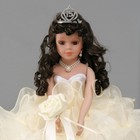 Кукла коллекционная зонтик керамика "Леди в молочном платье с розой, в тиаре" 45 см - Фото 6
