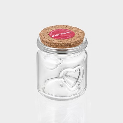 Баночка для сыпучих продуктов Доляна «Парфе», 110 мл, 6×6.5 см, с пробковой крышкой, стекло, прозрачная