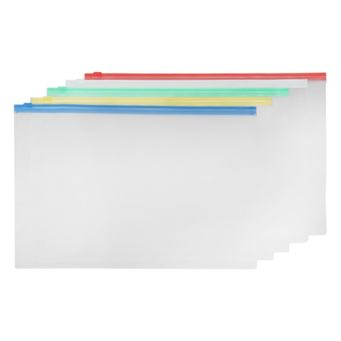 Набор папок-конверт на ZIP-молнии А4, 150 мкм, Calligrata, c цветной молнией, 10 штук, микс