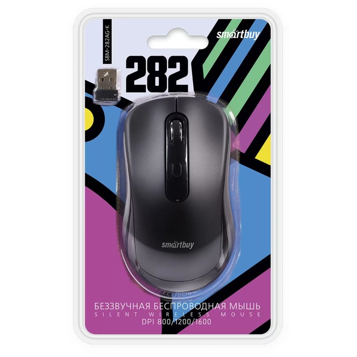 Мышь Smartbuy 282AG-K Nude, беспроводная, оптическая, 1600 dpi, 1хAAA, USB, черная - фото 51566066
