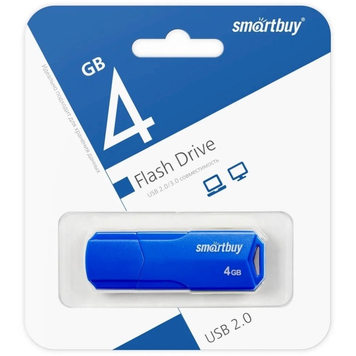 Флешка Smartbuy 4GBCLU-BU, 4 Гб, USB2.0, чт до 25 Мб/с, зап до 15 Мб/с, голубая - фото 51566117