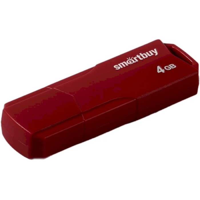 Флешка Smartbuy 4GBCLU-BG, 4 Гб, USB2.0, чт до 25 Мб/с, зап до 15 Мб/с, темно-красная