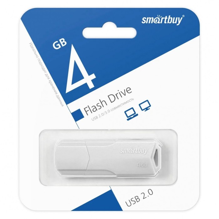 Флешка Smartbuy 4GBCLU-W, 4 Гб, USB2.0, чт до 25 Мб/с, зап до 15 Мб/с, белая - фото 51566124