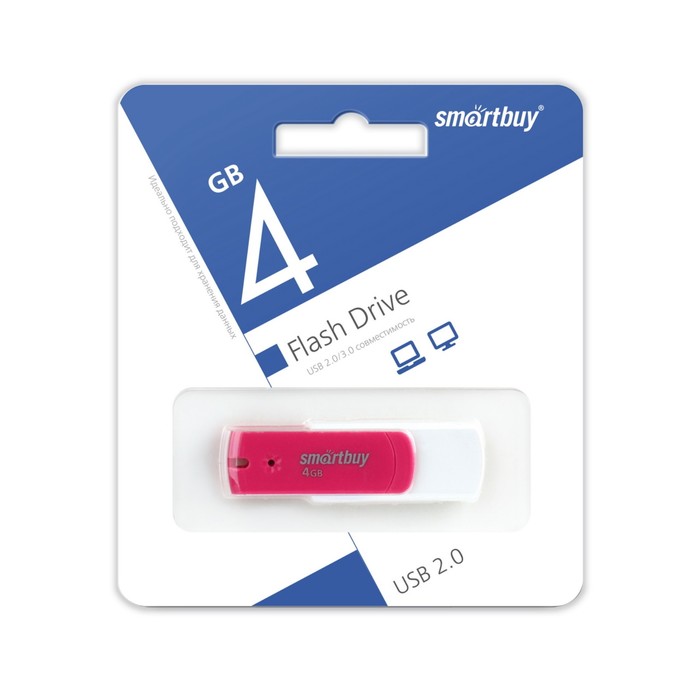 Флешка Smartbuy 4GBDP, 4 Гб, USB2.0, чт до 25 Мб/с, зап до 15 Мб/с, розовая - фото 51566135