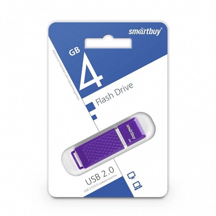 Флешка Smartbuy 4GBQZ-V, 4 Гб, USB2.0, чт до 25 Мб/с, зап до 15 Мб/с, фиолетовая - фото 51566137