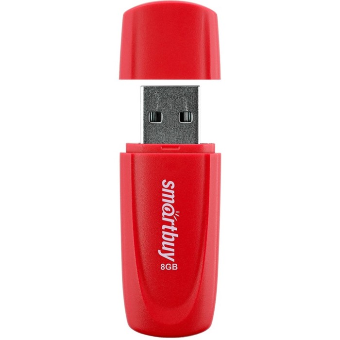 Флешка Smartbuy 008GB2SCR, 8 Гб, USB2.0, чт до 15 Мб/с, зап до 12 Мб/с, красная