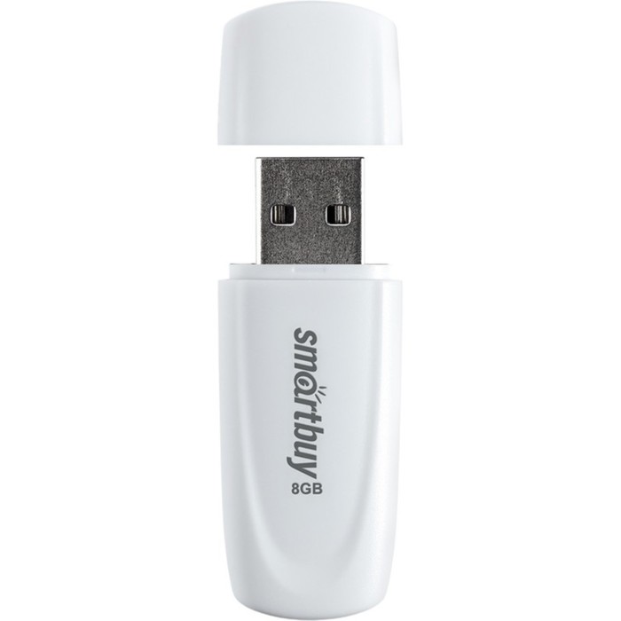 Флешка Smartbuy 008GB2SCW, 8 Гб, USB2.0, чт до 15 Мб/с, зап до 12 Мб/с, белая
