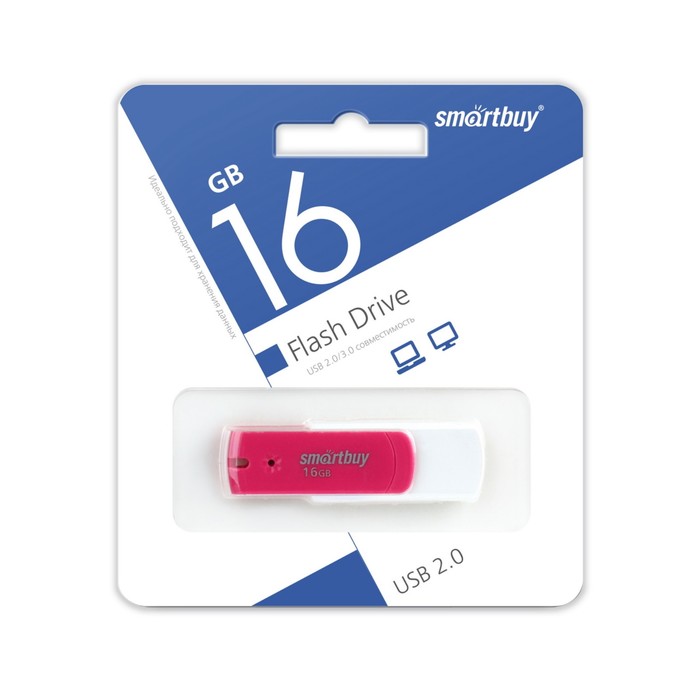 Флешка Smartbuy 16GBDP, 16 Гб, USB2.0, чт до 25 Мб/с, зап до 15 Мб/с, розовая