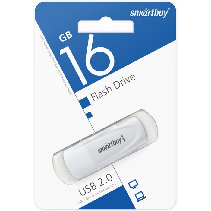Флешка Smartbuy 016GB2SCW, 16 Гб, USB2.0, чт до 15 Мб/с, зап до 12 Мб/с, белая - фото 51566225