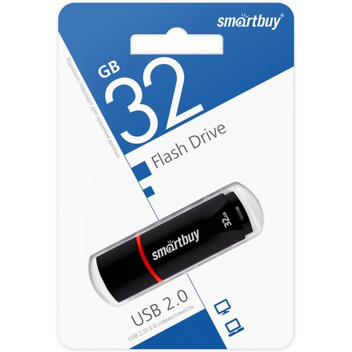 Флешка Smartbuy 32GBCRW-K, 32 Гб, USB2.0, чт до 25 Мб/с, зап до 15 Мб/с, черная - фото 51566243