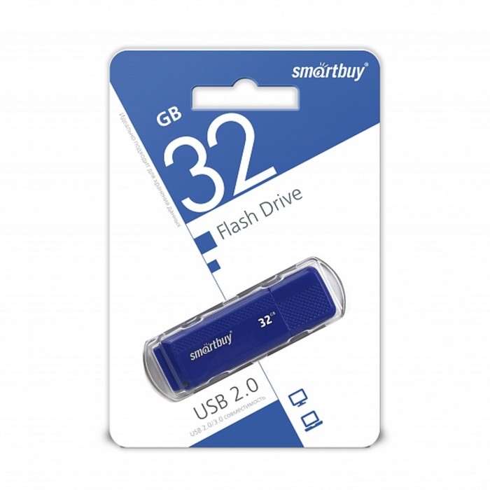 Флешка Smartbuy 32GBDK-B, 32 Гб, USB2.0, чт до 25 Мб/с, зап до 15 Мб/с, синяя - фото 51566250