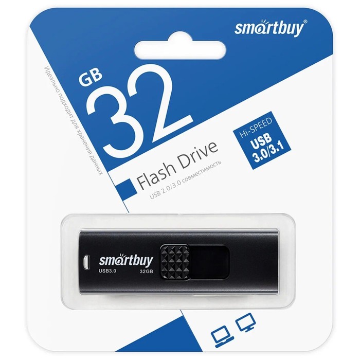 Флешка Smartbuy 032GB3FSK, 32 Гб, USB3.0, чт до 100 Мб/с, зап до 60 Мб/с, черная - фото 51566272