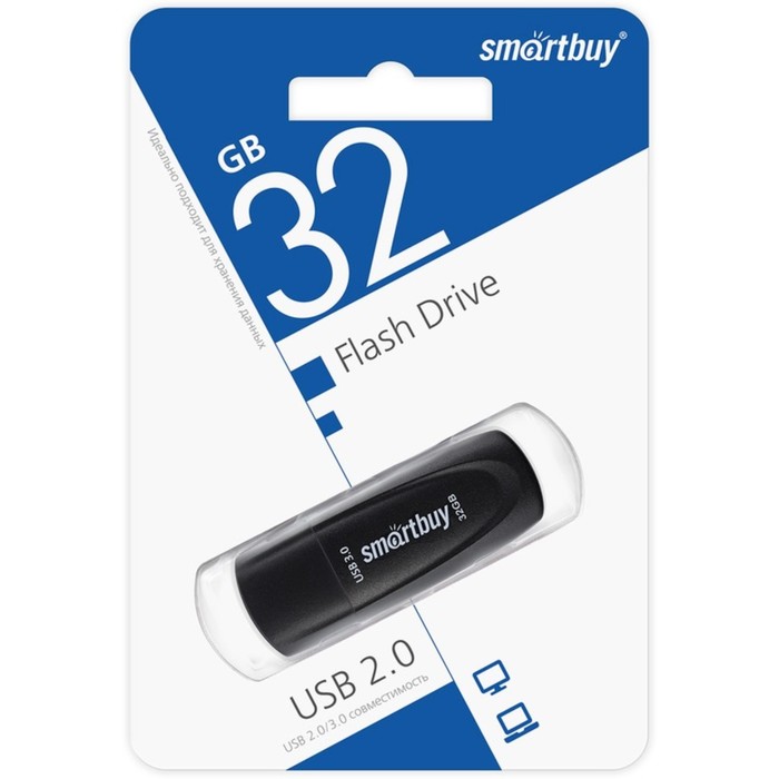 Флешка Smartbuy 032GB3SCK, 32 Гб, USB3.0, чт до 100 Мб/с, зап до 40 Мб/с, черная - фото 51566275