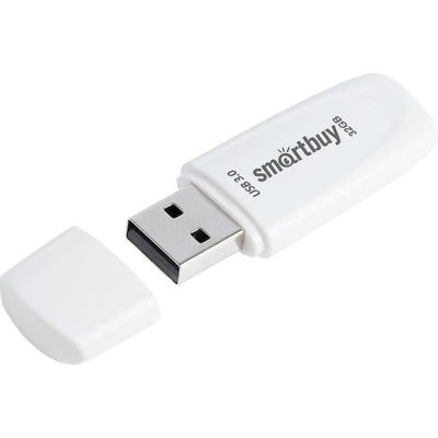 Флешка Smartbuy 032GB3SCW, 32 Гб, USB3.0, чтение до 100 Мб/с, запись до 40 Мб/с, белая