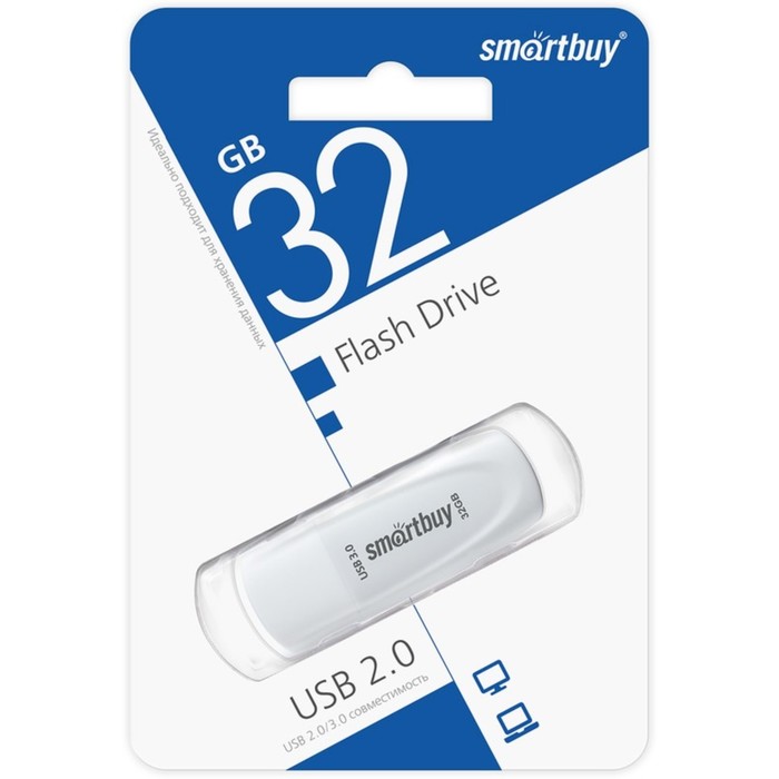 Флешка Smartbuy 032GB3SCW, 32 Гб, USB3.0, чт до 100 Мб/с, зап до 40 Мб/с, белая - фото 51566278