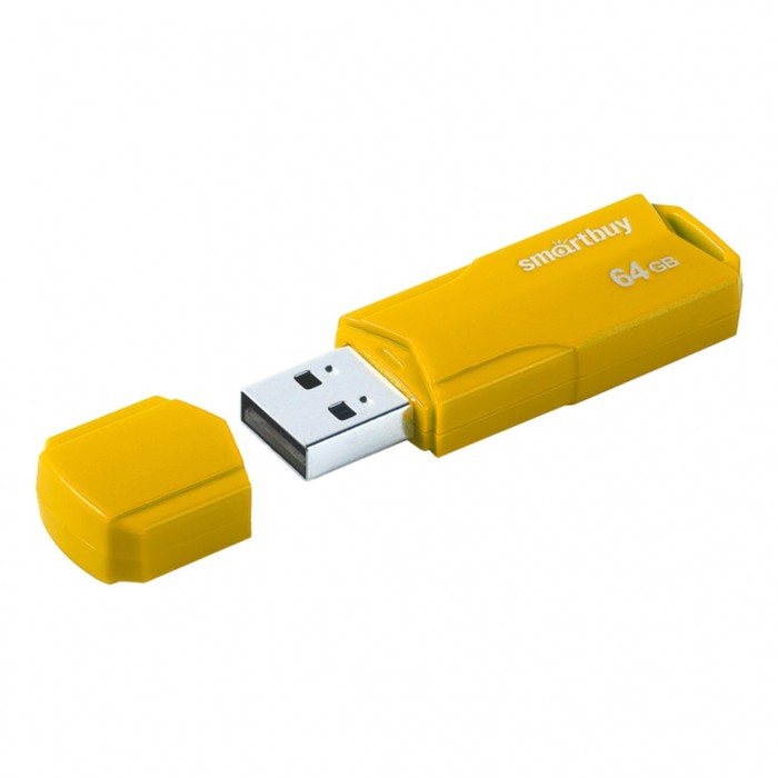 

Флешка Smartbuy 64GBCLU-Y, 64 Гб, USB2.0, чт до 25 Мб/с, зап до 15 Мб/с, желтая