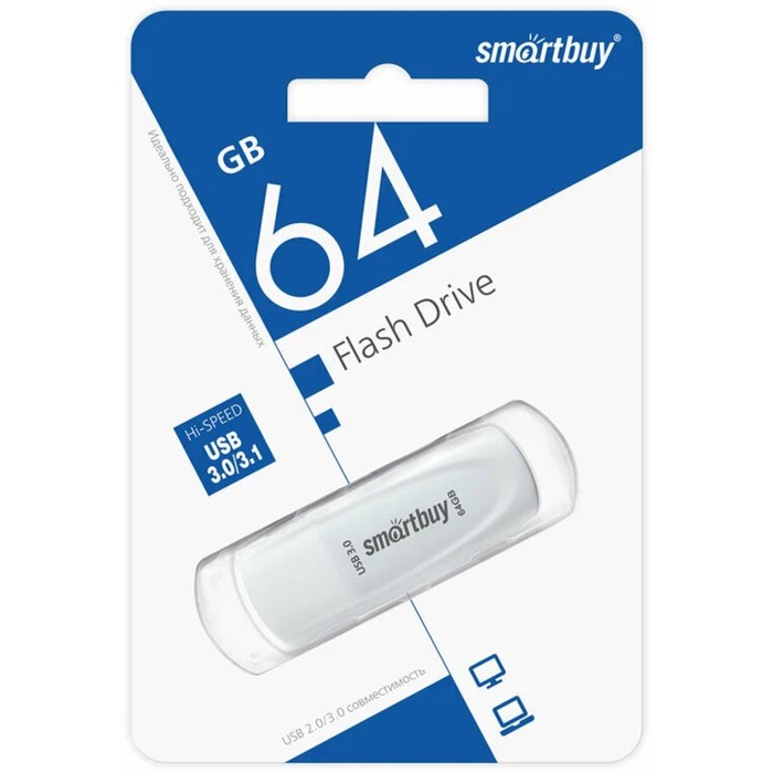 Флешка Smartbuy 064GB3SCK, 64 Гб, USB3.0, чт до 100 Мб/с, зап до 40 Мб/с, черная - фото 51566320