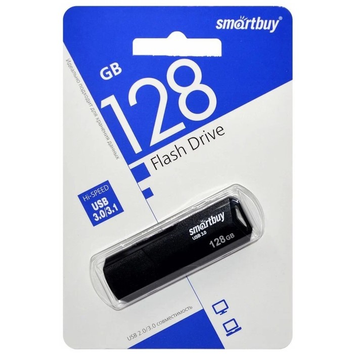 Флешка Smartbuy 128GBCLU-K3, 128 Гб, USB3.0, чт до 175 Мб/с, зап до 25 Мб/с, черная
