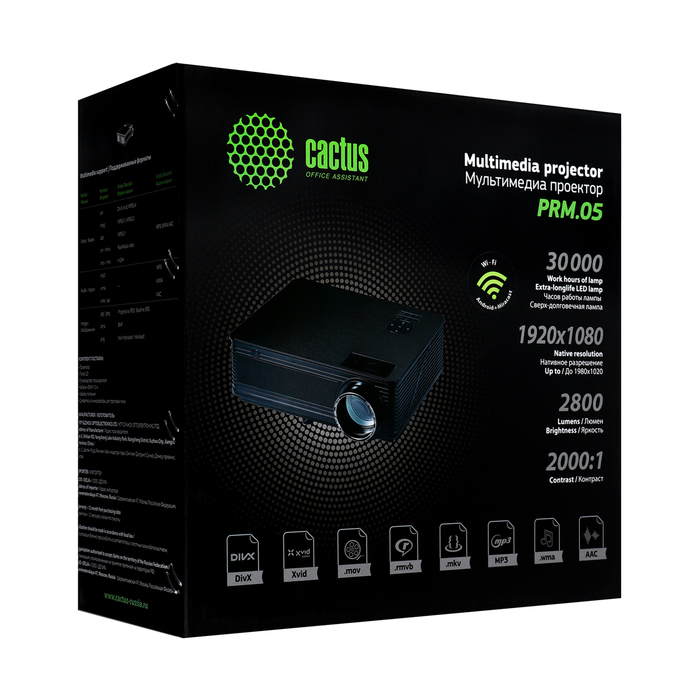 Проектор Cactus CS-PRM.05B, 2800Lm, 1920x1080, 2000:1, ресурс лампы:30000 часов,HDMI,черный - фото 51566829