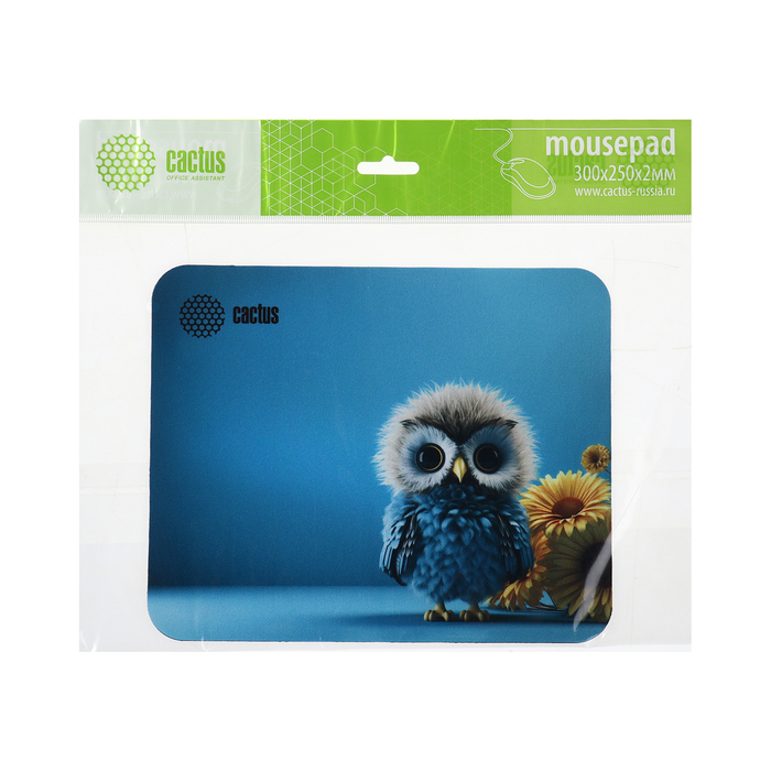 Коврик для компьютерной мыши   Cactus Owl blue, игровой, 220*180*2 мм, рис. "синяя сова" - фото 51566846