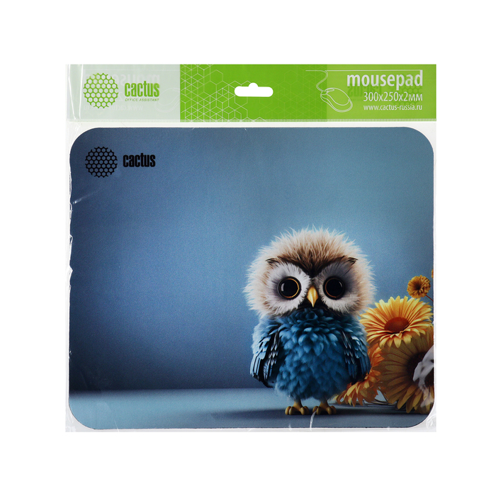 Коврик для компьютерной мыши   Cactus Owl gray, игровой, 300*250*3 мм, рис. "серая сова" - фото 51566848