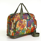 Сумка дорожная на молнии, с увеличением, наружный карман, держатель для чемодана, длинный ремень, бежевая, оранжевая - Фото 1