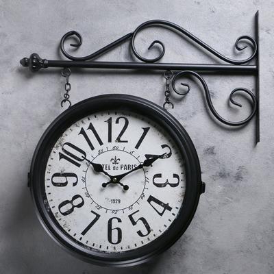 УЦЕНКА Часы настенные интерьерные «Вокзальные», двусторонние, на подвесе, 55×50 см, от батареек 2×АА