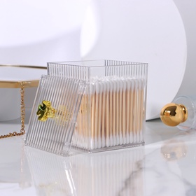 Органайзер для ватных палочек «FLOWER», с крышкой, 11×8.5×8.5 см, цвет прозрачный, золотистый