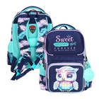 Рюкзак школьный 37х28х14, эргономичная спинка, deVENTE Smart 14L, Happy Owl, для девочек, бирюзовый/фиолетовый - Фото 1