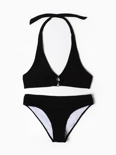 Купальник раздельный с кольцом женский, чёрный, размер 38