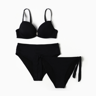 Купальник раздельный тройка с двумя видами плавок, размер 40, чёрный