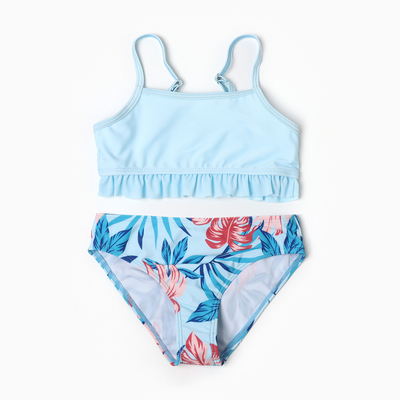 Купальник для девочки раздельный «Листья», голубой, рост 122-128 см