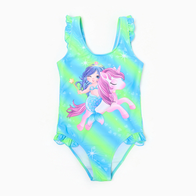 Купальник слитный для девочки, зелёно-голубой, рост 116-122 см