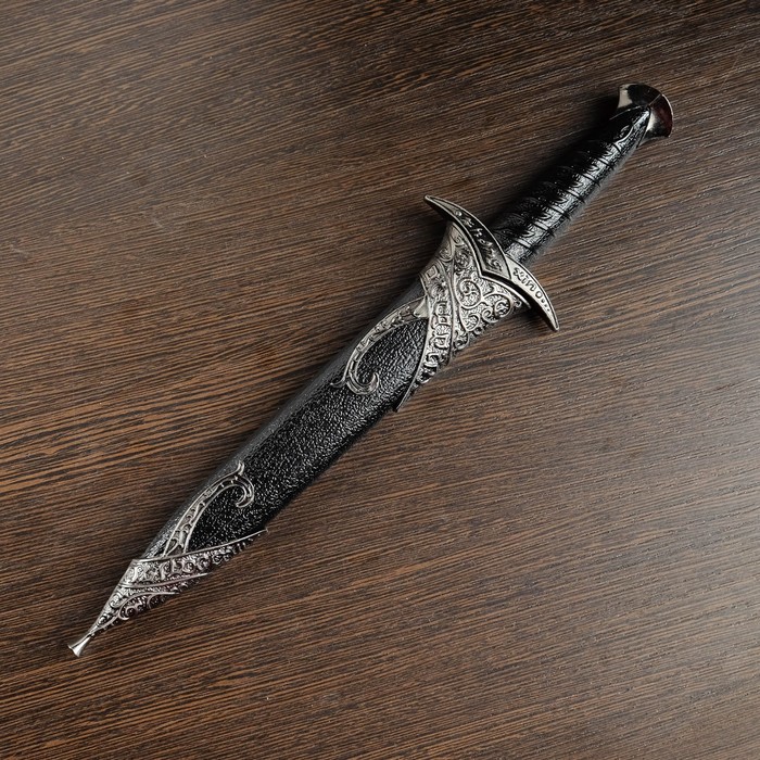 Сувенирный меч "Жало", лезвие с изгибом на ножнах витые узоры, чёрный/серебро, 28см - Фото 1