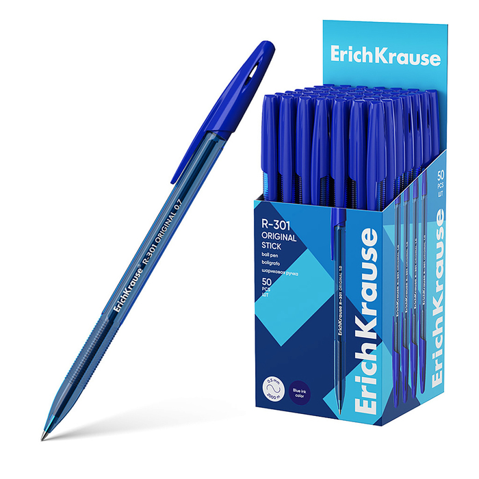 Ручка шариковая, ErichKrause, R-301 Stick Original узел 1.0 мм, синяя - Фото 1