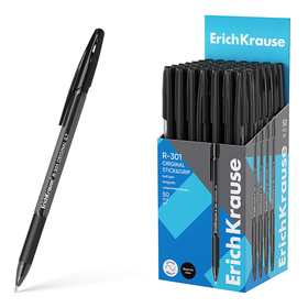 Ручка шариковая, ErichKrause, R-301 Stick&Grip Original, узел 1.0 мм, удобная грип-зона, черная