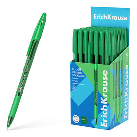 Ручка шариковая, ErichKrause, R-301 Stick&Grip Original, узел 1.0 мм, удобная грип-зона, зеленая