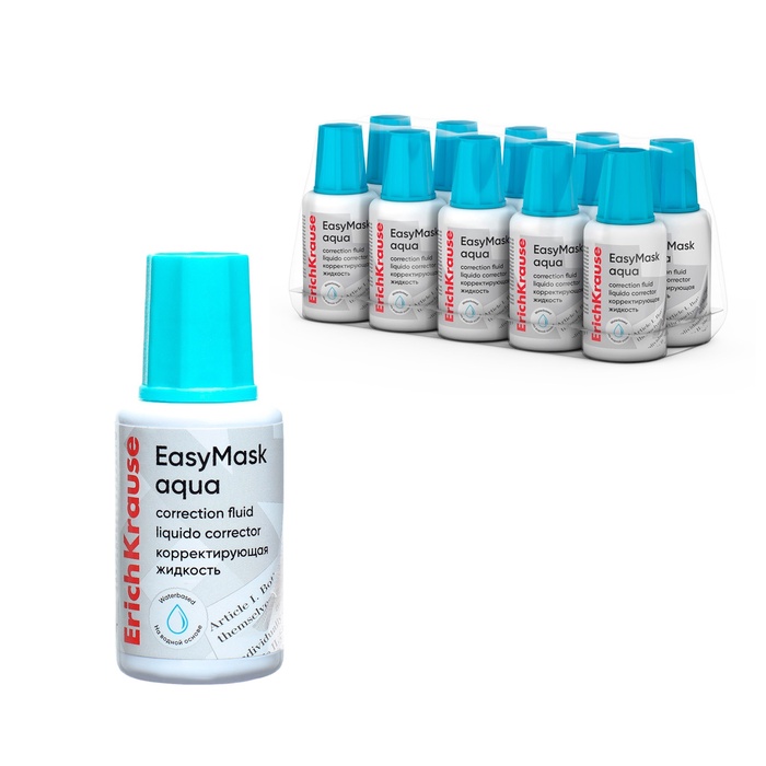 Корректирующая жидкость 20 мл, ErichKrause EasyMask Aqua, водная основа, кисть - Фото 1