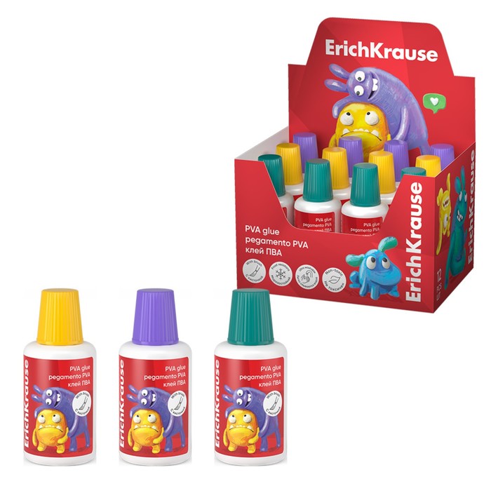 

Клей ПВА 20 мл, ErichKrause, EasyStick, Jolly Friends, кисть микс