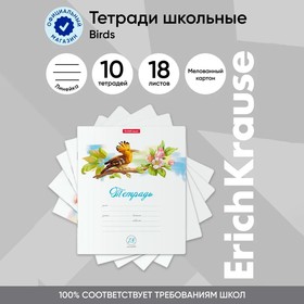 Тетрадь 18 листов в линейку, ErichKrause Birds, обложка мелованный картон, блок офсет 100% белизна, МИКС