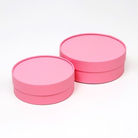 Набор круглых коробок 2 в 1, низкие с глухой крышкой "Розовый",  21 х 7 - 18 х 6 см