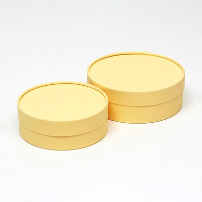 Коробки подарочные, набор 2 в 1, круглые , завальцованные, без окна «Бежевый» 21 х 7 - 18 х 6 см