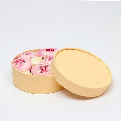 Коробки подарочные, набор 2 в 1, круглые , завальцованные, без окна «Бежевый» 21 х 7 - 18 х 6 см