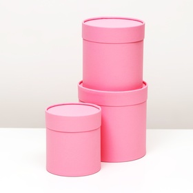Набор круглых коробок 3 в 1, "Розовый",  16х16, 14х14, 12х12 см