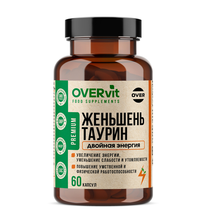 Женьшень OVERvit с таурином, 60 капсул - Фото 1