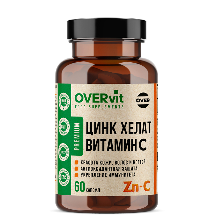 Цинк + Витамин С OVERvit, 60 капсул - Фото 1