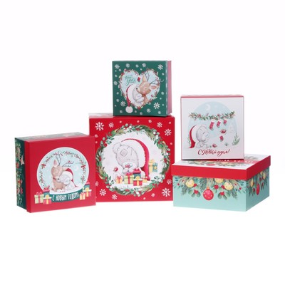 Набор коробок 5 в 1 «С Новым Годом!», 14×14×8.5 - 22×22×12.5 см