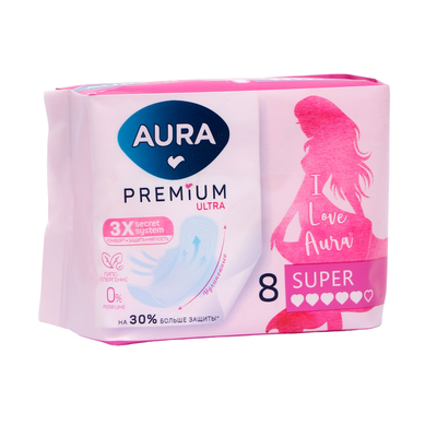 Прокладки женские гигиенические AURA PREMIUM SUPER, 8 шт