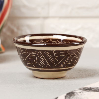 Пиала узбекская Риштанская керамика «Узоры», 90 мл, d=8.5 см, коричневая
